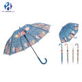 Auto Open Long Stick Poe Umbrella with Crook Handle/Fashion Gift Rain Umbrella with Printing for Lady